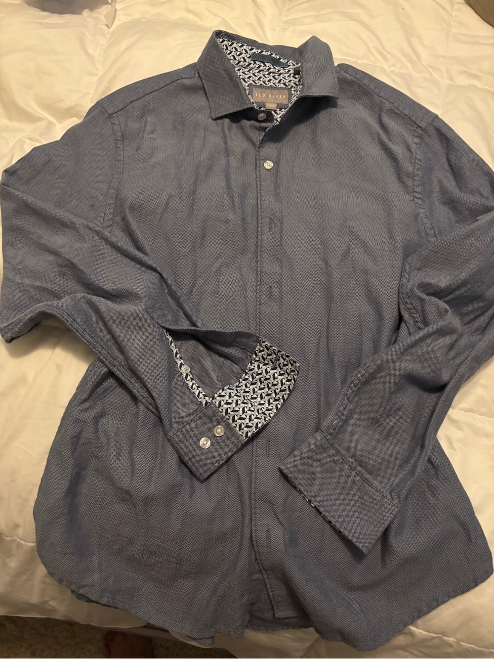 Ted Baker Men's Slate Blue Patterned-Cuff Dress Shirt